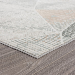HomeRoots 9' Geometric Area Rug in Gray, Blue, Taupe & Cream - Stain-Resistant for High-Traffic Spaces 9' X 12' 482998