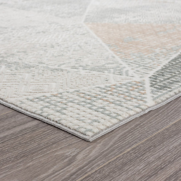 HomeRoots 9' Geometric Area Rug in Gray, Blue, Taupe & Cream - Stain-Resistant for High-Traffic Spaces 9' X 12' 482998
