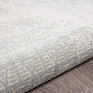 HomeRoots 9' Geometric Area Rug in Gray, Blue, Taupe & Cream - Stain-Resistant for High-Traffic Spaces 9' X 12' 482998