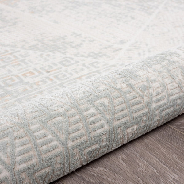 HomeRoots 9' Geometric Area Rug in Gray, Blue, Taupe & Cream - Stain-Resistant for High-Traffic Spaces 9' X 12' 482998