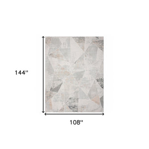 HomeRoots 9' Geometric Area Rug in Gray, Blue, Taupe & Cream - Stain-Resistant for High-Traffic Spaces 9' X 12' 482998
