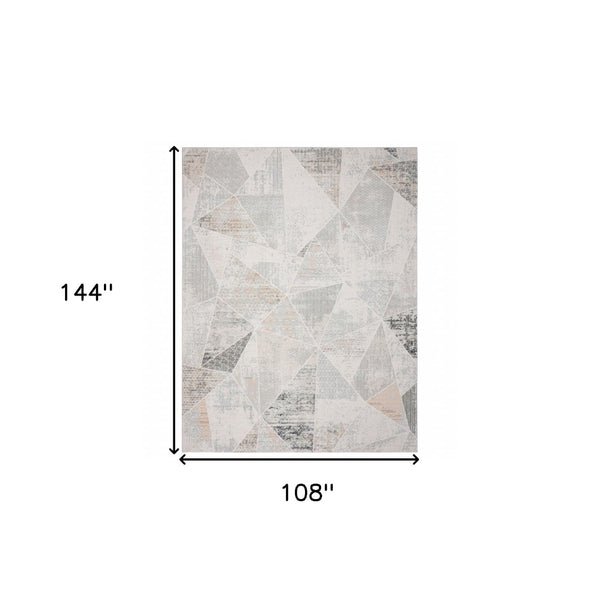 HomeRoots 9' Geometric Area Rug in Gray, Blue, Taupe & Cream - Stain-Resistant for High-Traffic Spaces 9' X 12' 482998