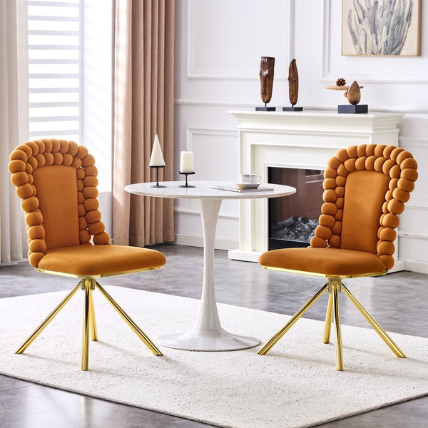 English Elm Set of 2 Sculptural Bubble Back Velvet Dining Chairs with Electroplated Metal Legs Gold,Orange W1512P491583