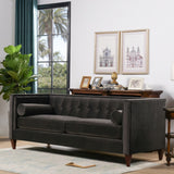 English Elm Jack 84" Modern Tuxedo Tufted Sofa, Dark Charcoal Grey Velvet