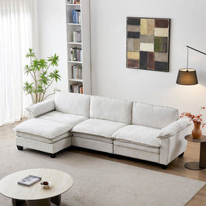 English Elm Living Room Chenille Sectional Sofa with Detachable Ottoman and Pocket Coil Cushions Beige W1097S00235