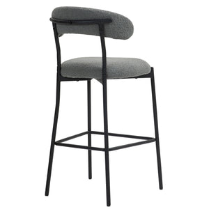 English Elm 26'' Modern Counter-Height Bar Stools In Grey Teddy Fabric With Sturdy Black Base & Footrest W2215P196283