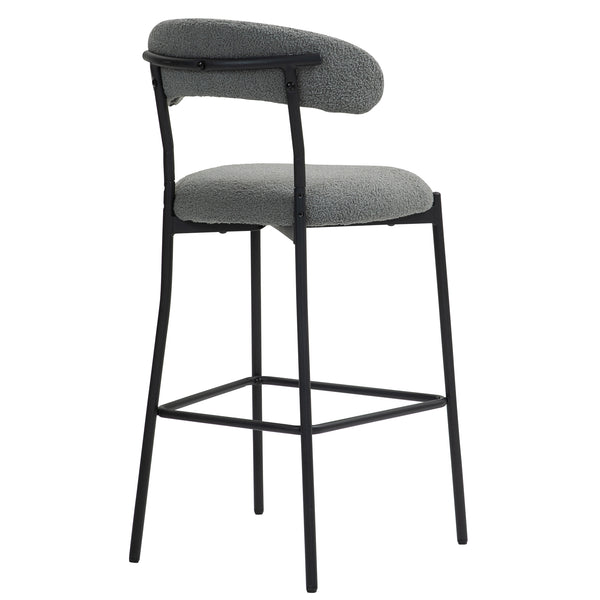 English Elm 26'' Modern Counter-Height Bar Stools In Grey Teddy Fabric With Sturdy Black Base & Footrest W2215P196283