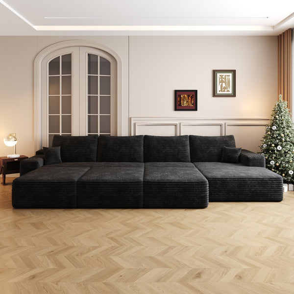 English Elm 135"Large Modular Cloud Sofa - 6-Seater Plush Corduroy Sectional For Modern Living Spaces, No Assembly! W2824S00037