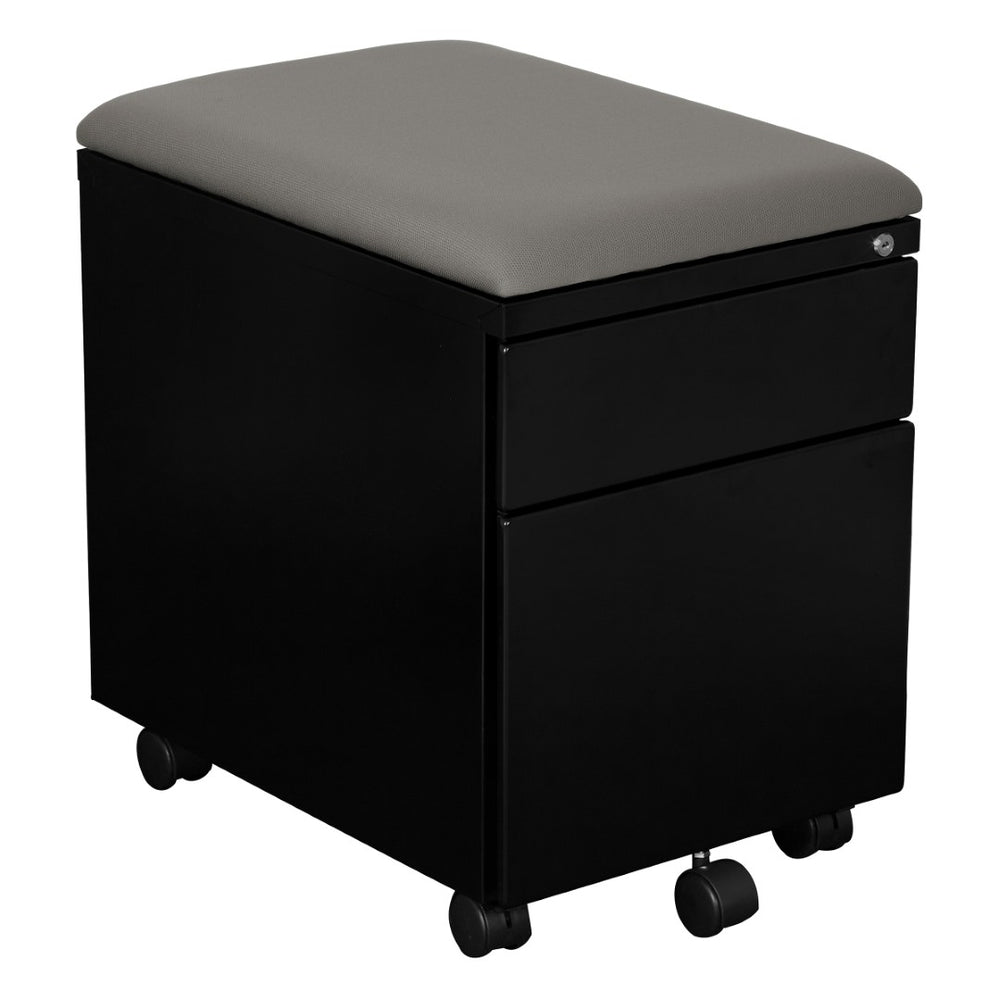 OSP Home Furnishings Mobile Steel File Cabinet with Padded Seat Locking Drawers and Casters for Home Office BXPMC22BF-B