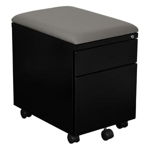 OSP Home Furnishings Mobile Steel File Cabinet with Padded Seat Locking Drawers and Casters for Home Office BXPMC22BF-B