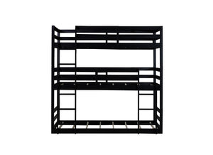 English Elm Triple Rubber Wood Bunk Bed with Built-In Ladders and Guardrails Maximizes Space for Families, Durable Design Black W504S00177