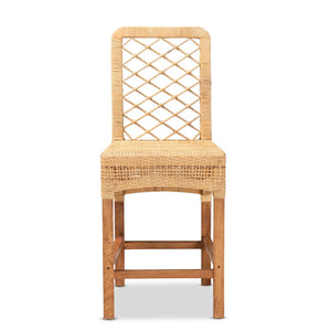 English Elm Modern Rattan Openwork Backrest Counter Stool Mahogany Frame for Kitchen Islands B2750P420358