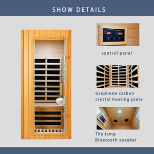 English Elm Hemlock Wood Single Person Far Infrared Sauna with Bluetooth and Lcd Controls W2611P168588
