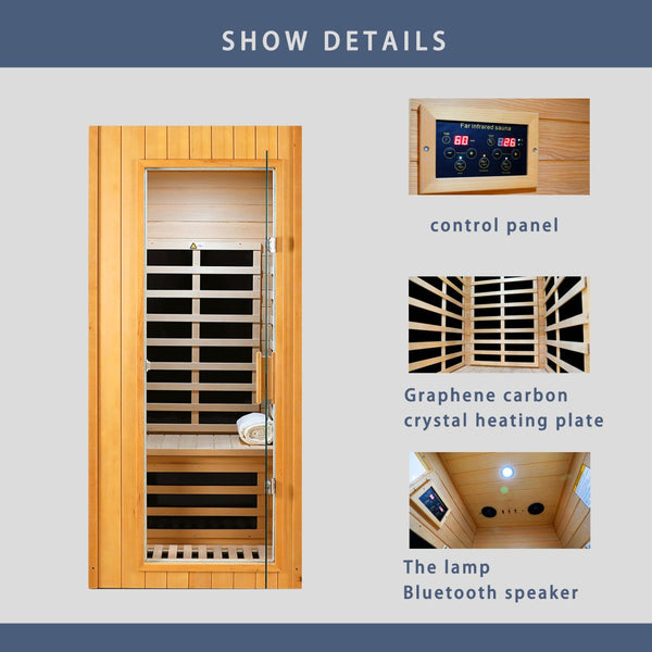 English Elm Hemlock Wood Single Person Far Infrared Sauna with Bluetooth and Lcd Controls W2611P168588