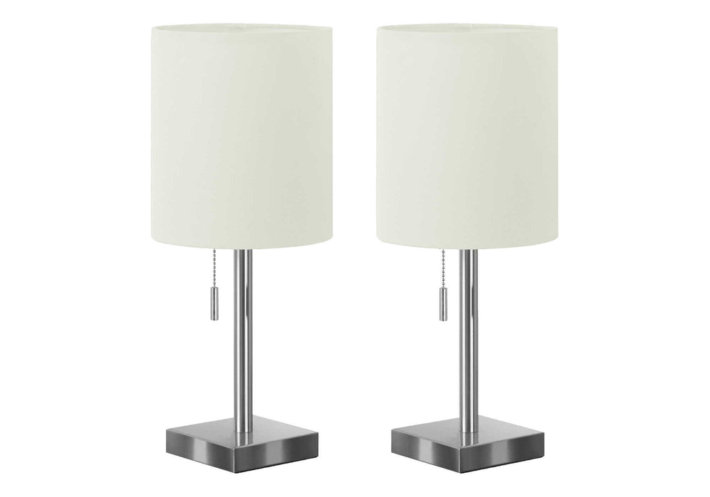 English Elm Lighting, Contemporary Set of 2 USB Table Lamps with Linen Tapered Shades, Nickel Metal Finish Silver 15 L x 8 W x 16 H B2710P220109