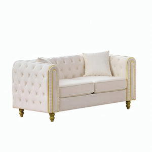 English Elm 63" Chesterfield Velvet Loveseat with Button Tufting Gold Legs Two Seat Living Room Sofa W3373S00080