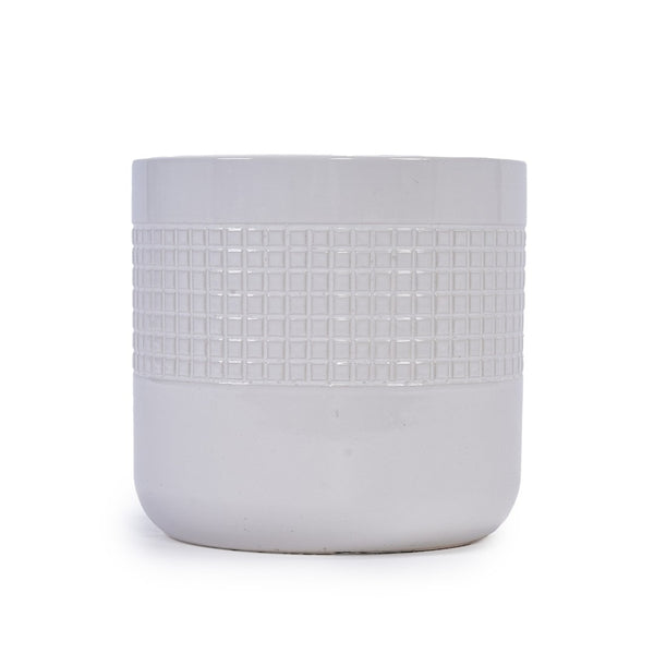 English Elm Set Of 3 Grid Ceramic Flowerpots - Modern Handcrafted Planters For Patio, Garden, And Home Decor W3273P322255-GIGA