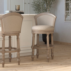 English Elm 26" Farmhouse Barrel Back Swivel Counterstool Upholstered Wood Frame Kitchen Island Seating Gray B2751P436471