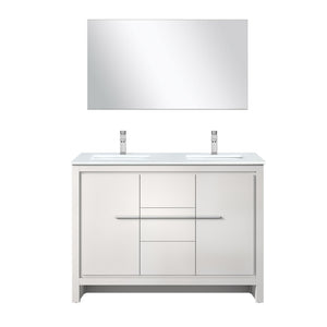 English Elm White Double Bath Vanity Set With Quartz Top, Chrome Faucet & Full-Length Mirror - 52 In. W B2731S01713-GIGA