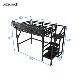 English Elm Full Metal Loft Bed with Stairs Wardrobe Rgb Lighting and Storage for Teens W2580S00066