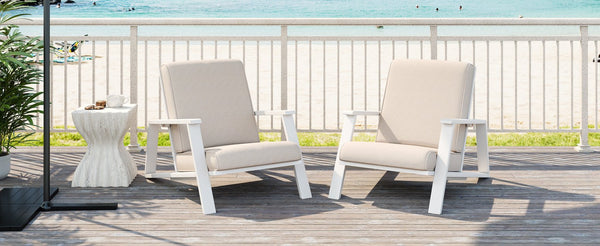 English Elm Christopher Knight Home® - Patio Lounge Chair Set Of 2 - Stylish White Acacia Wood Frame & Weather-Resistant Beige Cushions N779P291591W-2