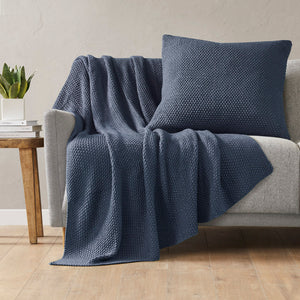 JLA Home INK+IVY - Euro Plush Knit Pillow Cover — Ultra-Soft Acrylic Euro Size with Hidden Zipper, Machine Washable Cozy Texture Indigo II30-1147