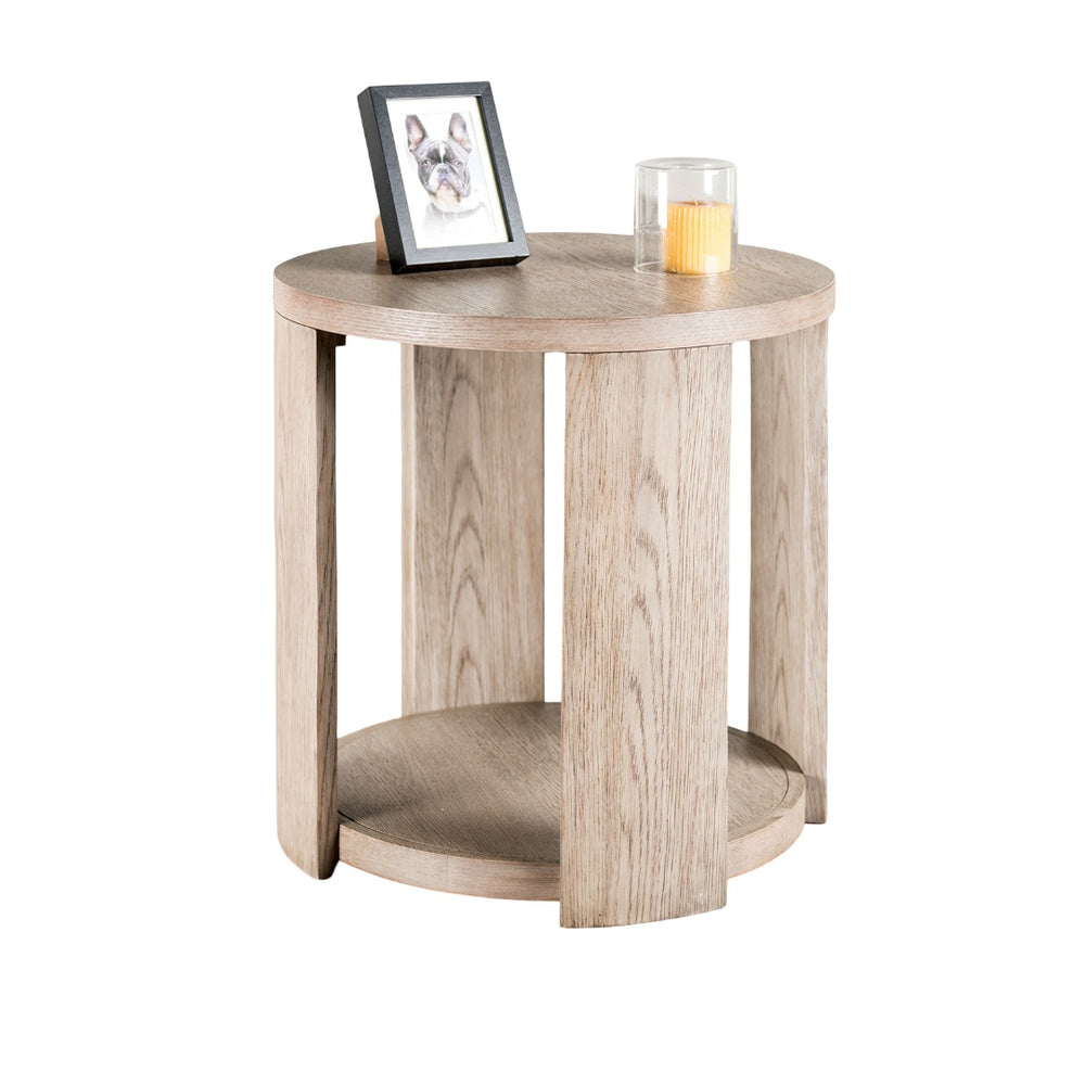 English Elm Modern Oak Finish Round End Table with Lower Shelf and Casters, 24"D x 24"H Stylish Living Room Accent B2741P378320