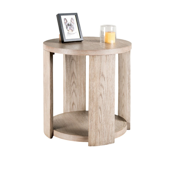 English Elm Modern Oak Finish Round End Table with Lower Shelf and Casters, 24"D x 24"H Stylish Living Room Accent B2741P378320