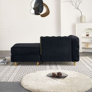English Elm 66.9''W Velvet Chaise Lounge with Tufted Back and Gold Trim, Luxury Modern Sofa for Living Room Black W579P224635