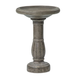 English Elm Polyresin Pedestal Birdbath Antique Gray Stone Look Outdoor Garden Accent 25 Inch N772P450049G