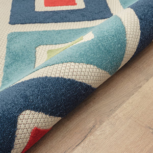 Homeroots 5' X 8' Blue And Ivory Geometric Stain Resistant Indoor Outdoor Area Rug  Polypropylene 483014