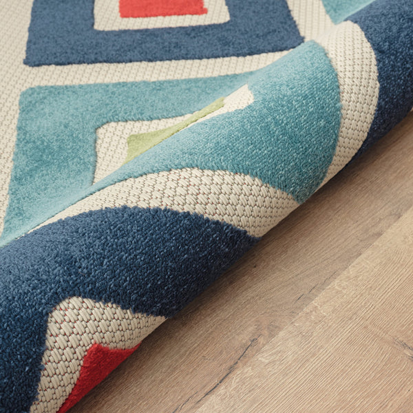 Homeroots 5' X 8' Blue And Ivory Geometric Stain Resistant Indoor Outdoor Area Rug  Polypropylene 483014