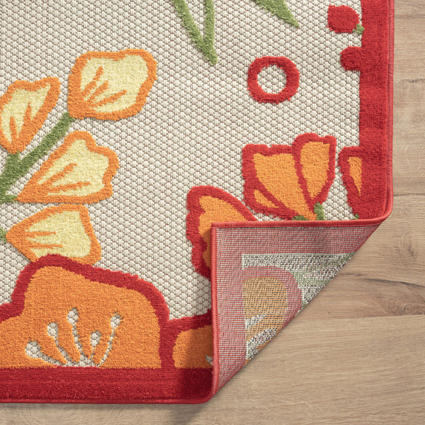 Homeroots 5' X 8' Orange And Ivory Floral Stain Resistant Indoor Outdoor Area Rug  Polypropylene 483022