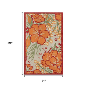 HomeRoots 8' X 10' Vibrant Orange and Ivory Floral Area Rug - Durable for Indoor & Outdoor High-Traffic Use 483023