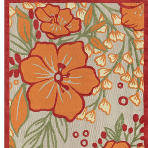HomeRoots 8' X 10' Vibrant Orange and Ivory Floral Area Rug - Durable for Indoor & Outdoor High-Traffic Use 483023