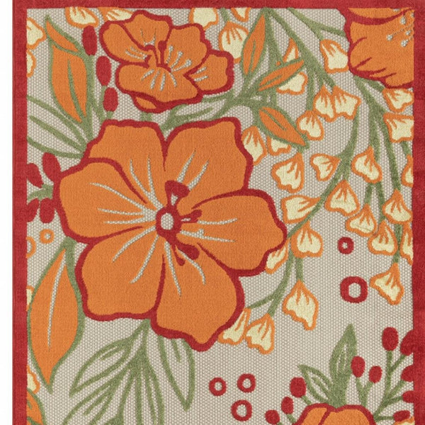 HomeRoots 8' X 10' Vibrant Orange and Ivory Floral Area Rug - Durable for Indoor & Outdoor High-Traffic Use 483023