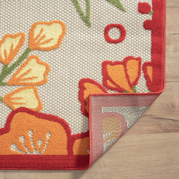 HomeRoots 8' X 10' Vibrant Orange and Ivory Floral Area Rug - Durable for Indoor & Outdoor High-Traffic Use 483023