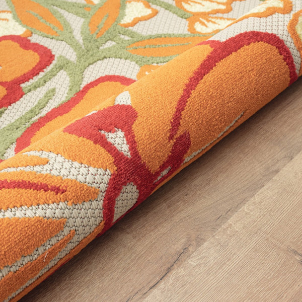 HomeRoots 8' X 10' Vibrant Orange and Ivory Floral Area Rug - Durable for Indoor & Outdoor High-Traffic Use 483023