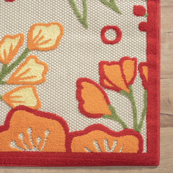 HomeRoots 8' X 10' Vibrant Orange and Ivory Floral Area Rug - Durable for Indoor & Outdoor High-Traffic Use 483023