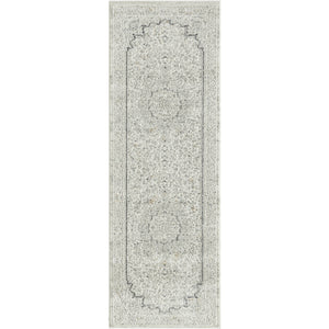 Homeroots 2' X 6' Ivory And Gray Floral Medallion Power Loom Stain Resistant Area Rug  Polyester 483025