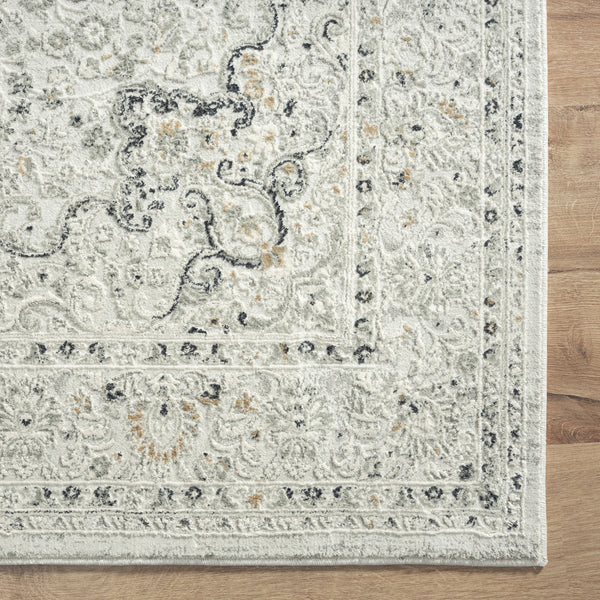 Homeroots 2' X 6' Ivory And Gray Floral Medallion Power Loom Stain Resistant Area Rug  Polyester 483025