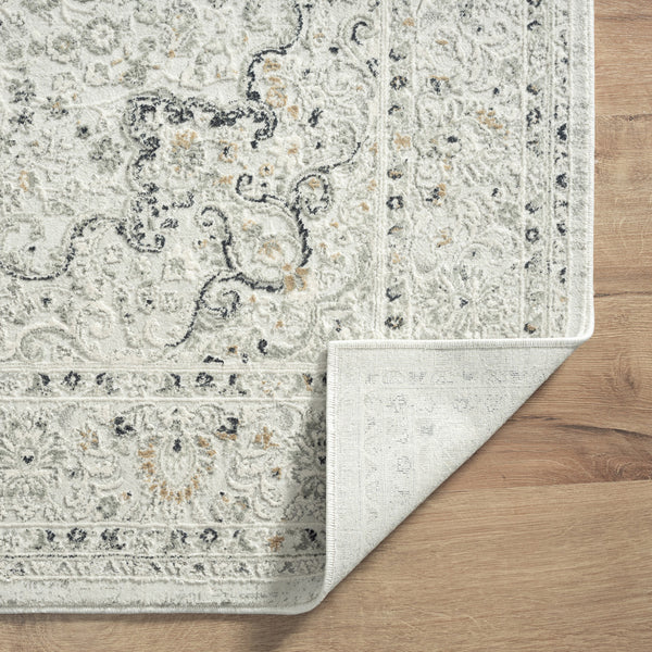 Homeroots 4' X 6' Ivory And Gray Floral Medallion Stain Resistant Area Rug  Polyester 483026