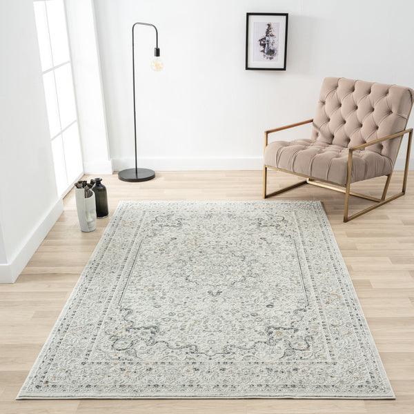 Homeroots 4' X 6' Ivory And Gray Floral Medallion Stain Resistant Area Rug  Polyester 483026