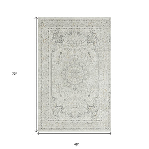 Homeroots 4' X 6' Ivory And Gray Floral Medallion Stain Resistant Area Rug  Polyester 483026