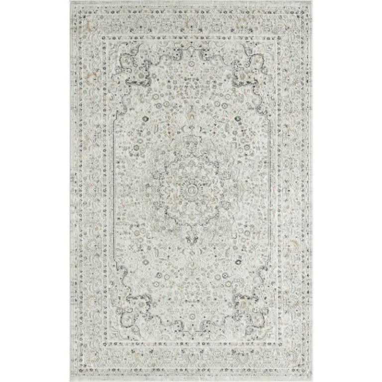 HomeRoots Floral Area Rug Ivory Taupe Power Loomed Stain Resistant Accent for Living Room Turkey 5' x 8' 483027