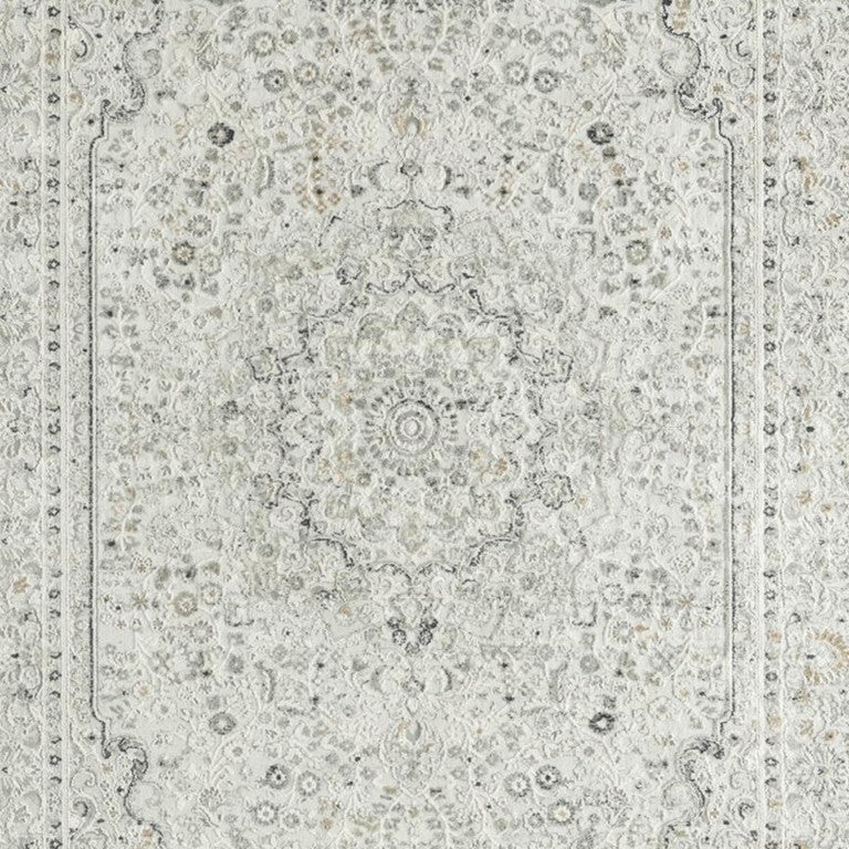HomeRoots Floral Area Rug Ivory Taupe Power Loomed Stain Resistant Accent for Living Room Turkey 5' x 8' 483027