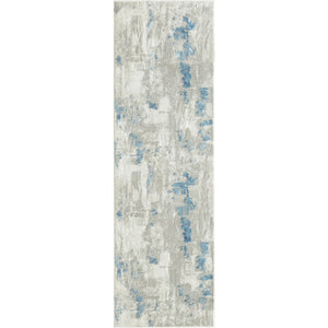 Homeroots 2' X 6' Ivory Gray And Blue Abstract Stain Resistant Area Rug  Polyester 483031