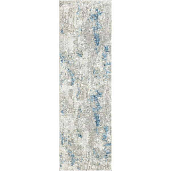 Homeroots 2' X 6' Ivory Gray And Blue Abstract Stain Resistant Area Rug  Polyester 483031