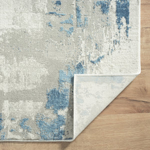 Homeroots 2' X 6' Ivory Gray And Blue Abstract Stain Resistant Area Rug  Polyester 483031