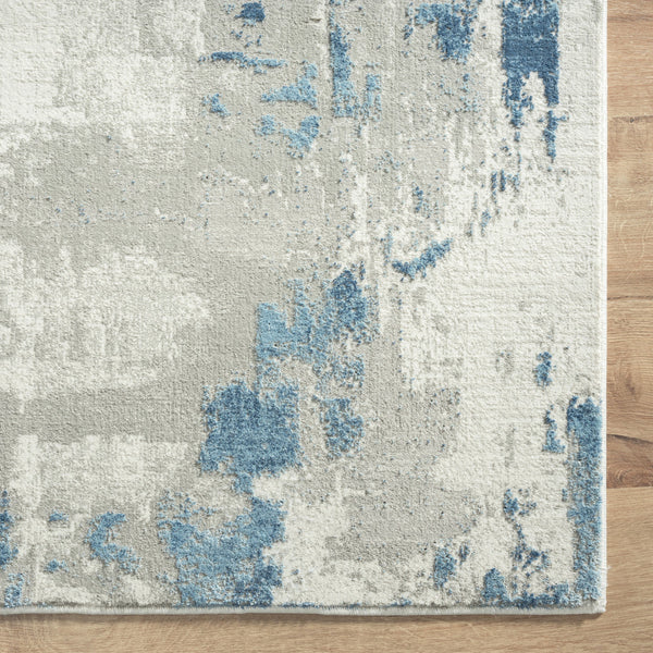 Homeroots 2' X 6' Ivory Gray And Blue Abstract Stain Resistant Area Rug  Polyester 483031